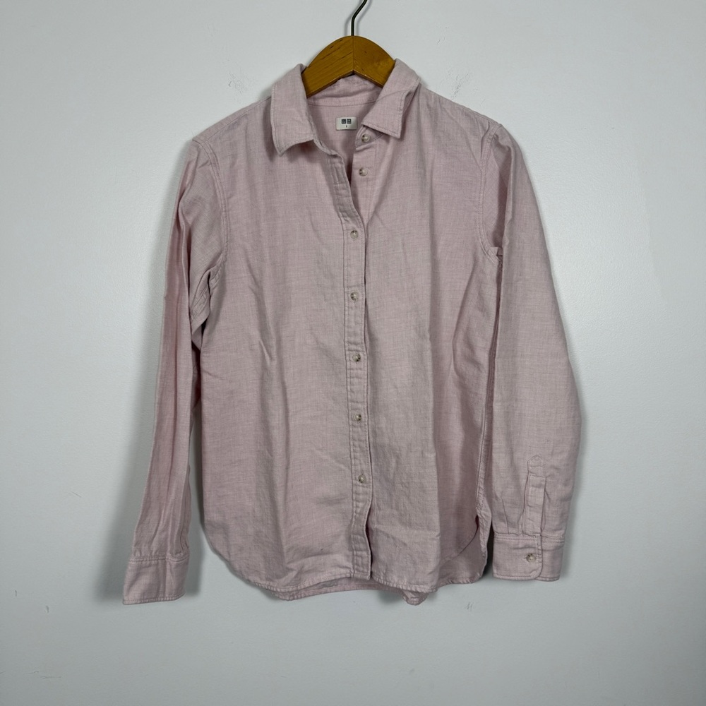 Uniqlo Pink Button Front Collared Shirt 100% Cotton Small Classic Minimalist